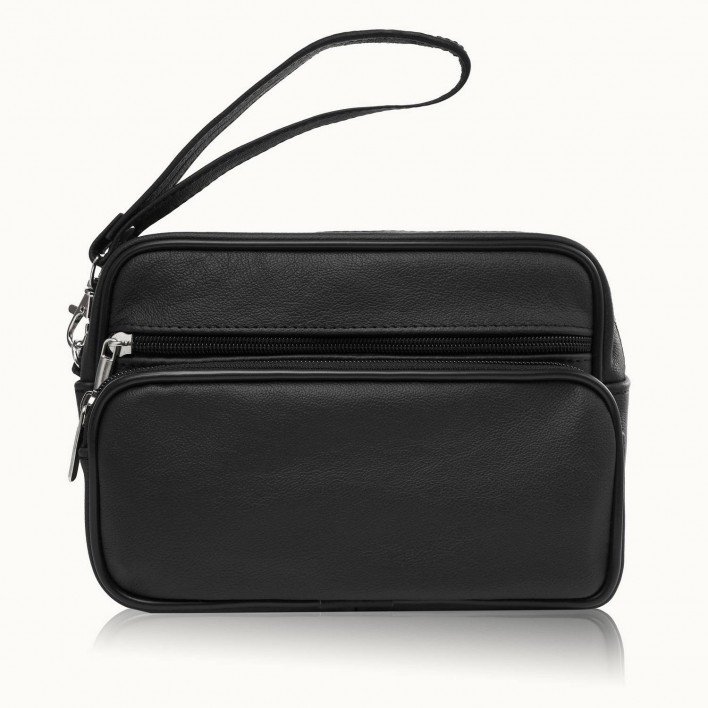 SASZETKA MĘSKA SKÓRZANA DO RĘKI KLASYCZNA CZARNA MAŁA ABRUZZO ABR-09