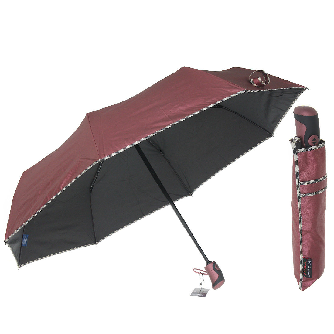 Parasol damski pełny automat bordo metalic