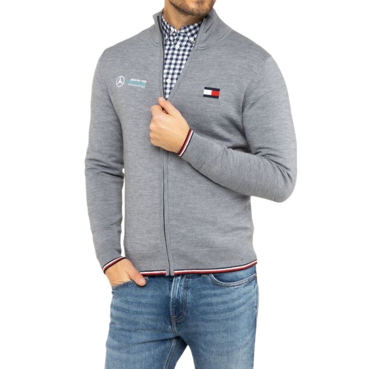 Sweter męski Tommy Hilfiger  Mock rozsuwany szary-XXL