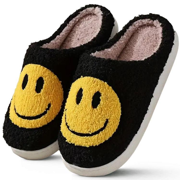 Kapcie Damskie Męskie Smile Z Uśmiechem Modne Stylowe Cieple Wygodne Lekkie Z Ociepleniem Domowe czarne  44/45