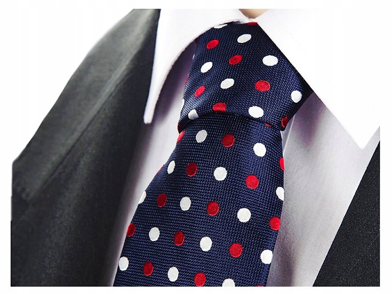 JEDWAB 100% Krawat Męski Jedwabny w GROSZKI kj209