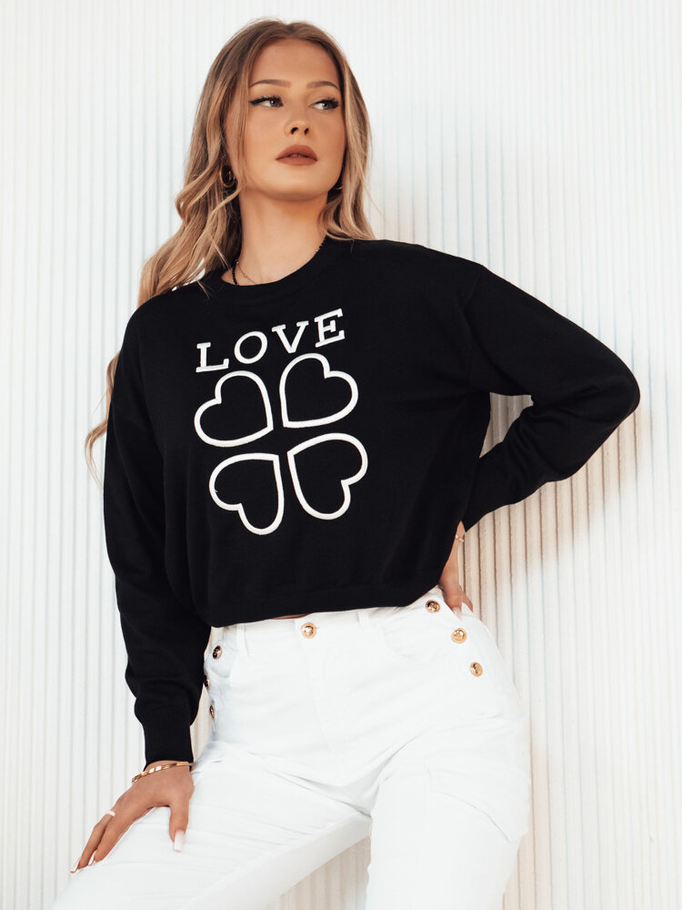 Sweter damski z nadrukiem CLOVER czarny Dstreet MY2300