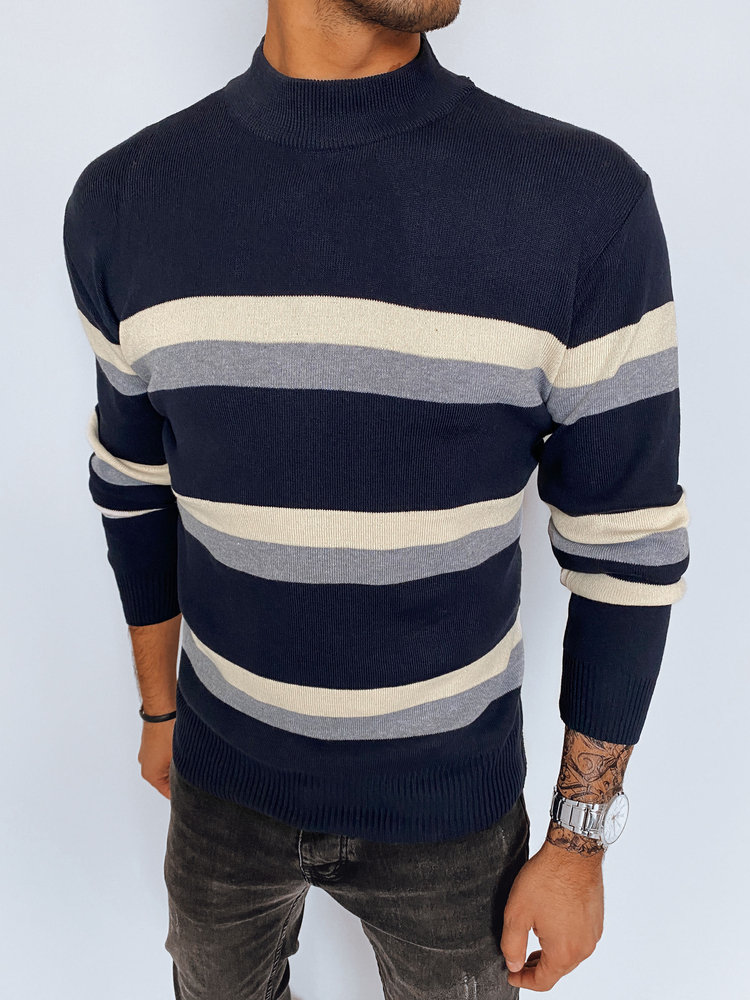 Sweter męski półgolf w paski granatowy Dstreet WX2126-XL/XXL
