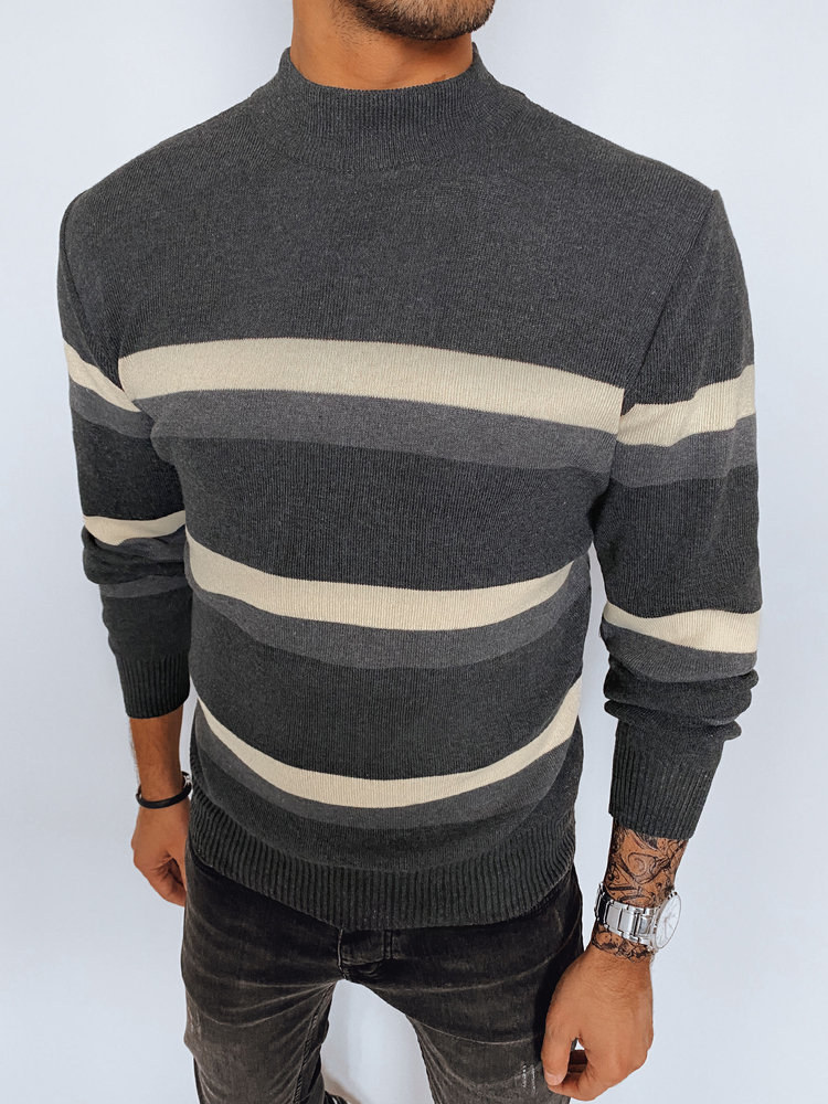 Sweter męski półgolf w paski ciemnoszary Dstreet WX2128-2XL/3XL
