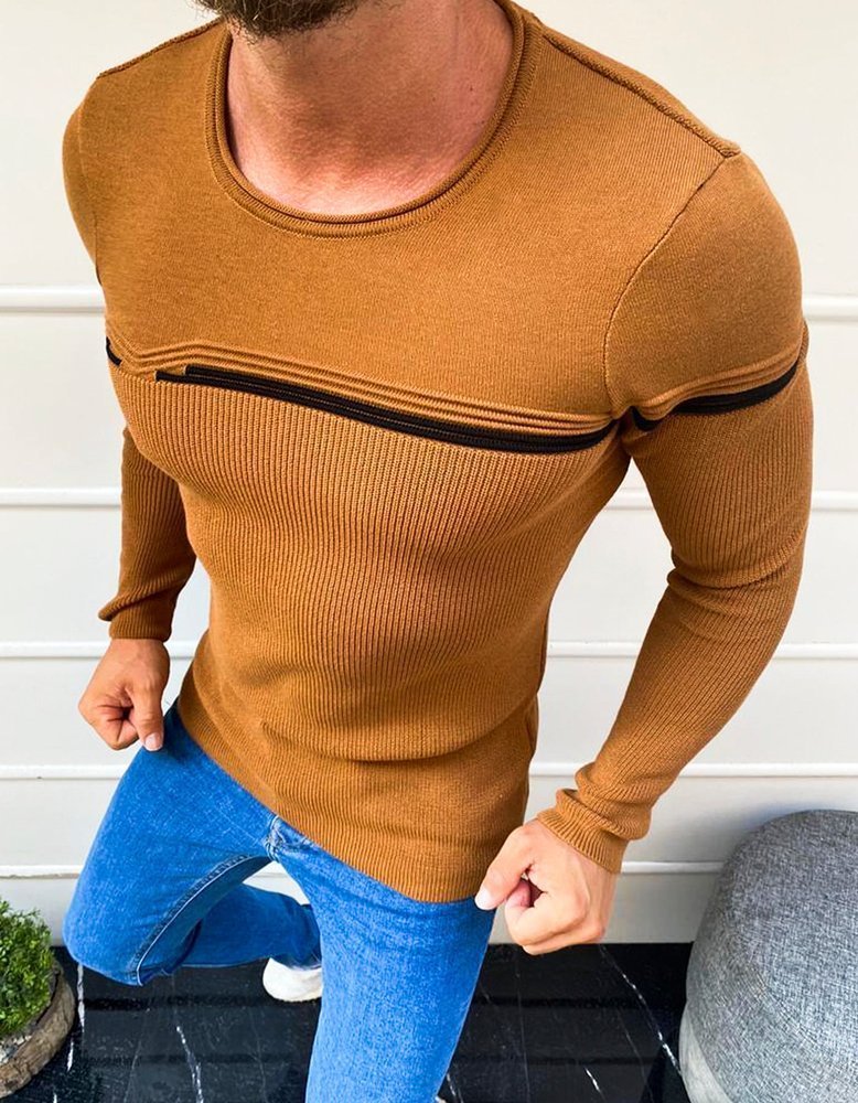 Sweter męski wkładany przez głowę kamelowy Dstreet WX1625-XL