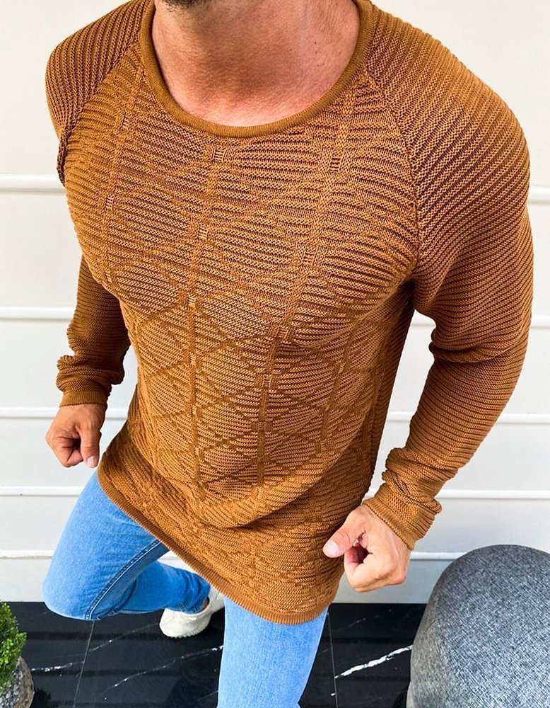 Sweter męski wkładany przez głowę kamelowy WX1597-XL