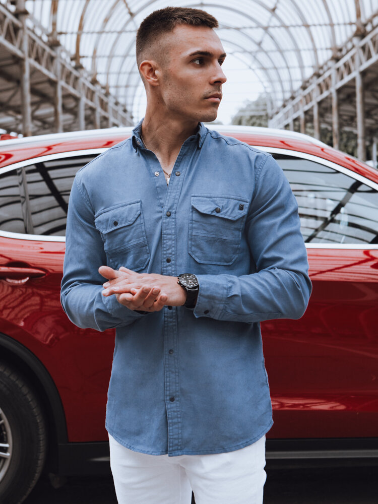 Koszula męska jeansowa niebieska Dstreet DX2581-XXL
