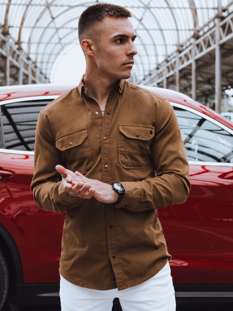 Koszula męska jeansowa brązowa Dstreet DX2580-XXL