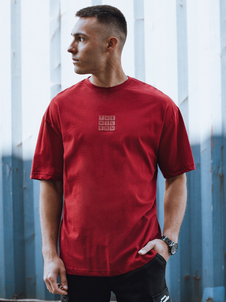 T-shirt męski z nadrukiem bordowy Dstreet RX5522-M