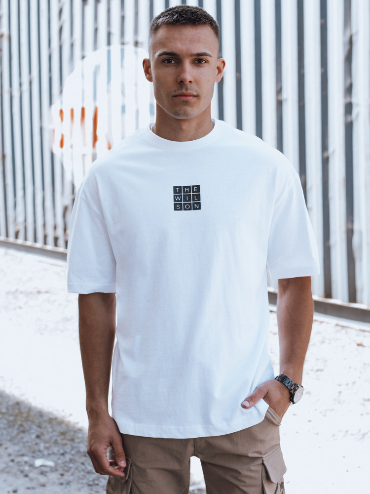 T-shirt męski z nadrukiem biały Dstreet RX5524-L