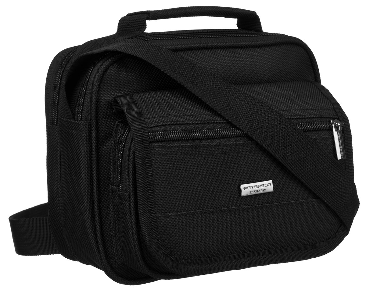 Torba Męska Na Ramię Miejska Listonoszka Crossbody Na Suwak Peterson, Czarny