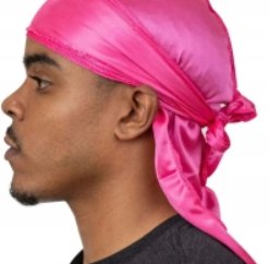 Jedwabna chusta Durag bandana na głowę różowy