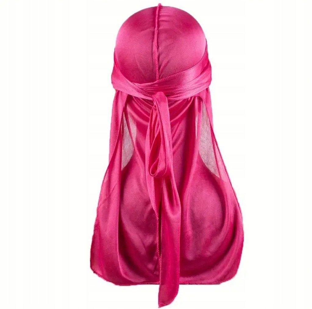 Jedwabna chusta Durag różowy bandana na głowę