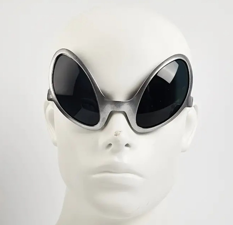 Śmieszne okulary kosmita żaba srebrne prezent streetwear Y2K