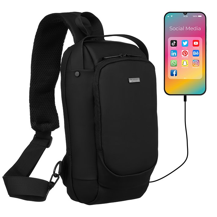 Podręczna miejska saszetka męska na pasku torebka listonoszka z kieszeniami Peterson, czarny