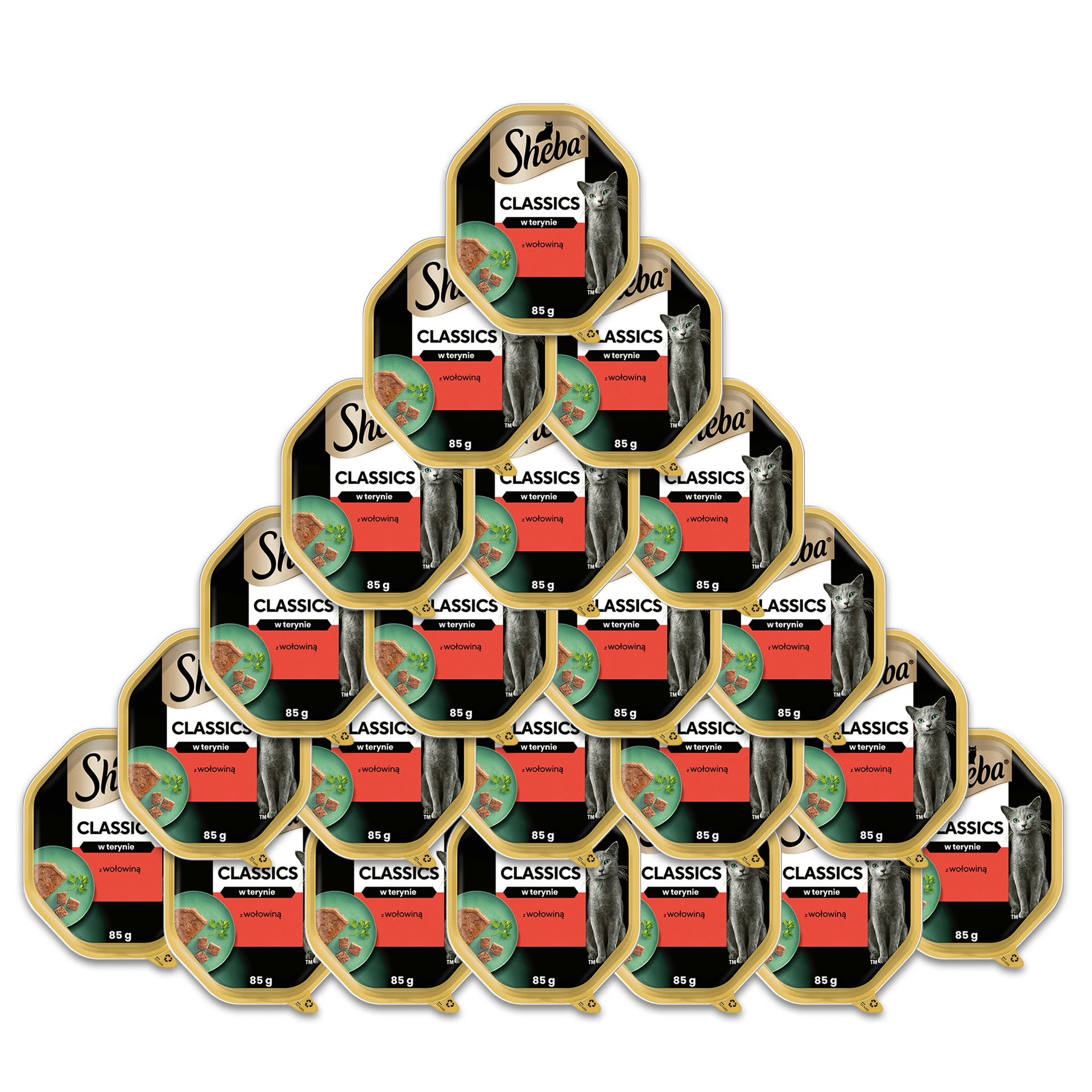 SHEBA Classics tacka 22x85 g – mokra karma pełnoporcjowa dla dorosłych kotów, z wołowiną, w terynie