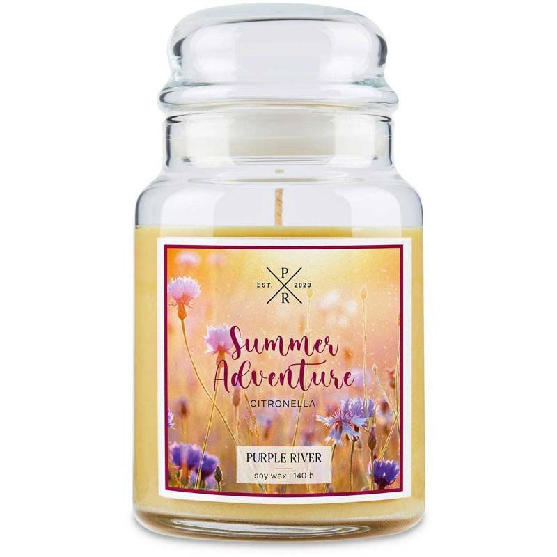 Sojowa świeca zapachowa w szkle duża Purple River 623 g Citronella Antykomarowa