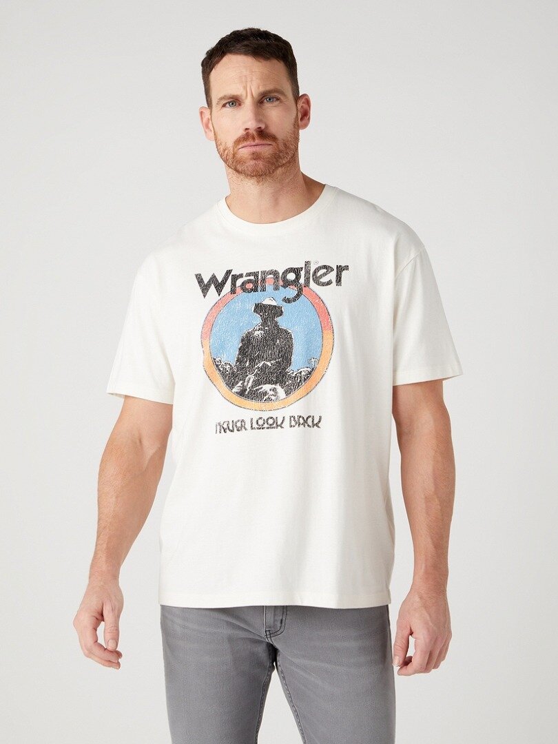 Wrangler Americana Tee Męski T-Shirt Koszulka Logo Nadruk Off White W7Cbee737-L