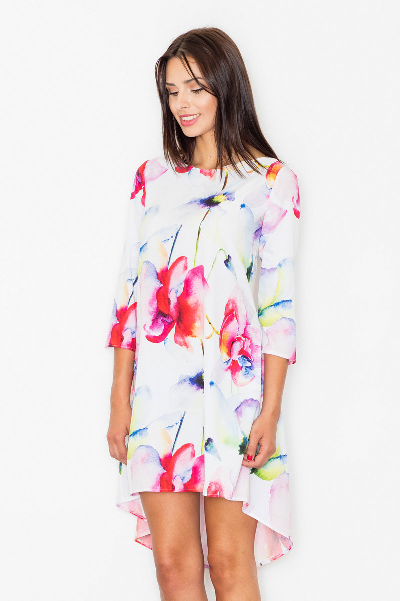 Asymetryczna SUKIENKA na zakładkę w kwiaty | Wzór 7 M