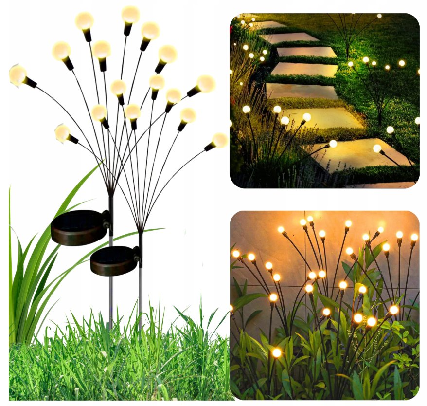LAMPA OGRODOWA SOLARNA KULKI LED WBIJANA Z CZUJNIKIEM OZDOBA KULECZKI 2 Szt