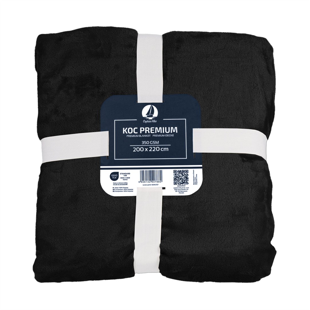 Koc polarowy 200x220 czarny, ciepły, miękki DLA ALERGIKÓW