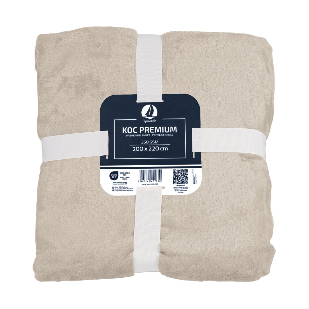 Koc polarowy 200x220 beżowy, ciepły, miękki DLA ALERGIKÓW