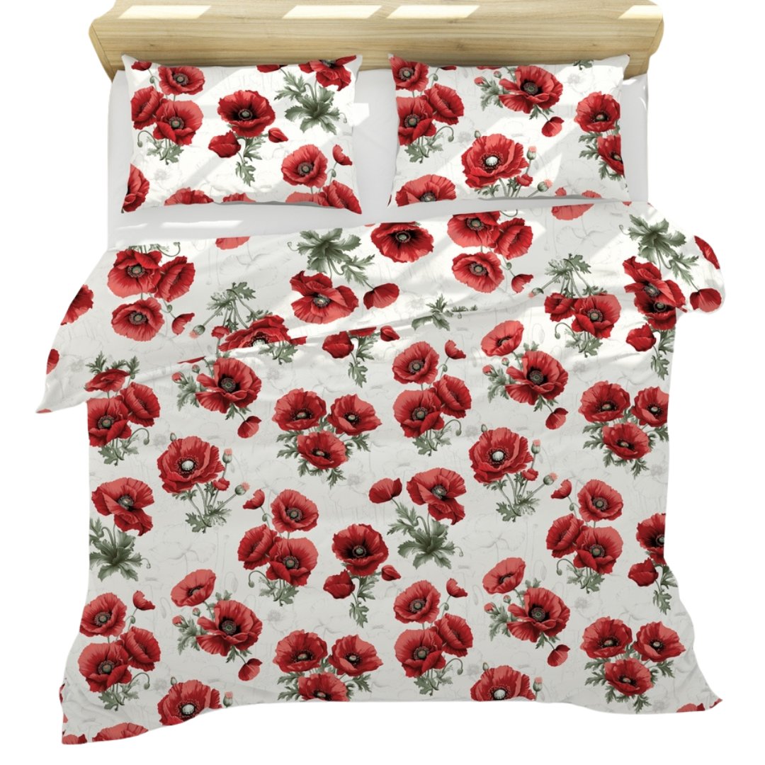 Komplet Pościeli Bawełnianej 160x200 2x70x80 Maki Polski Producent 100% Bawełna