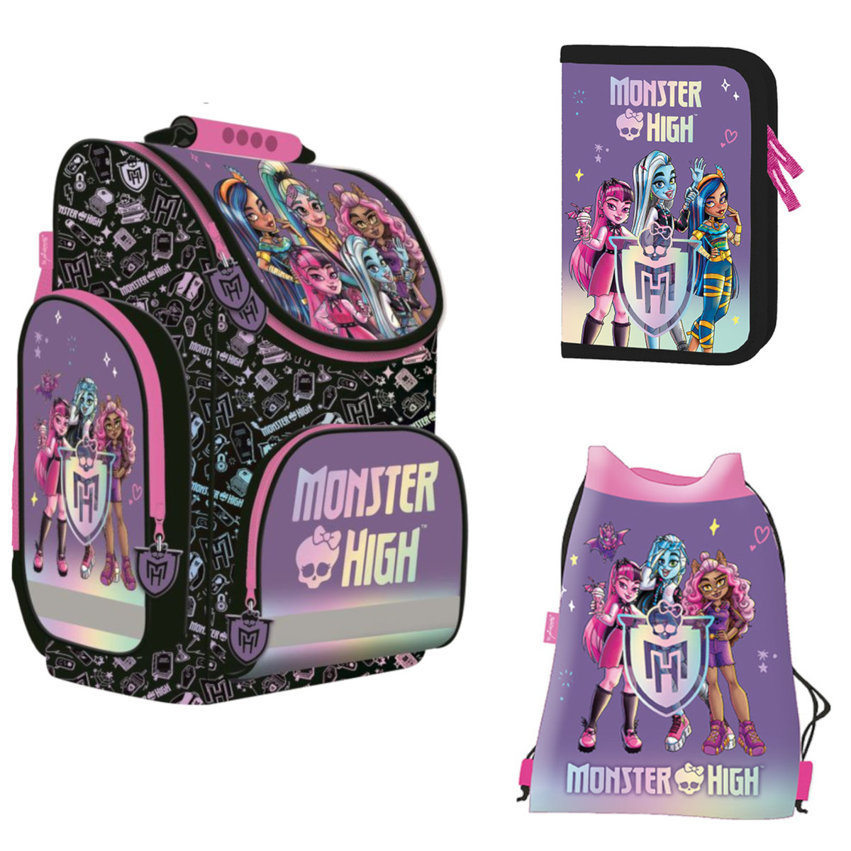 TORNISTER+PIÓRNIK+WOREK ZESTAW MONSTER HIGH ST. MAJEWSKI