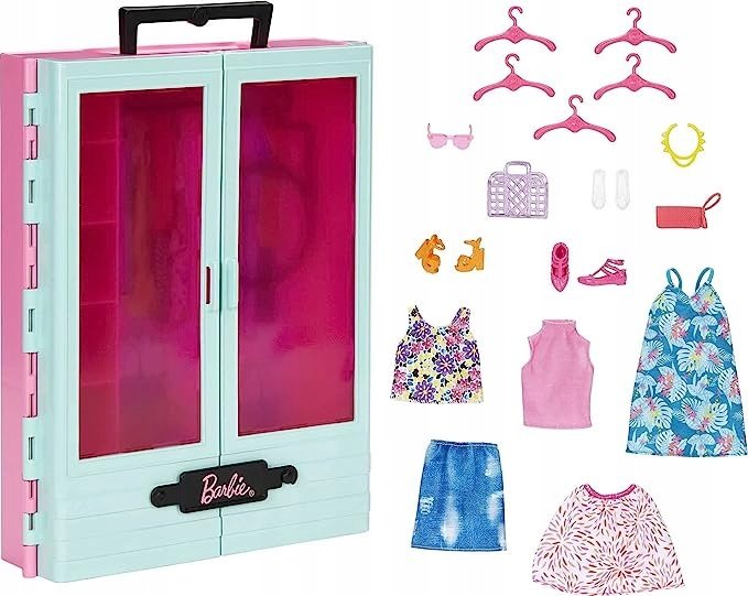 BARBIE SZAFA NA UBRANKA + ubranka dla lalki Barbie + akcesoria
