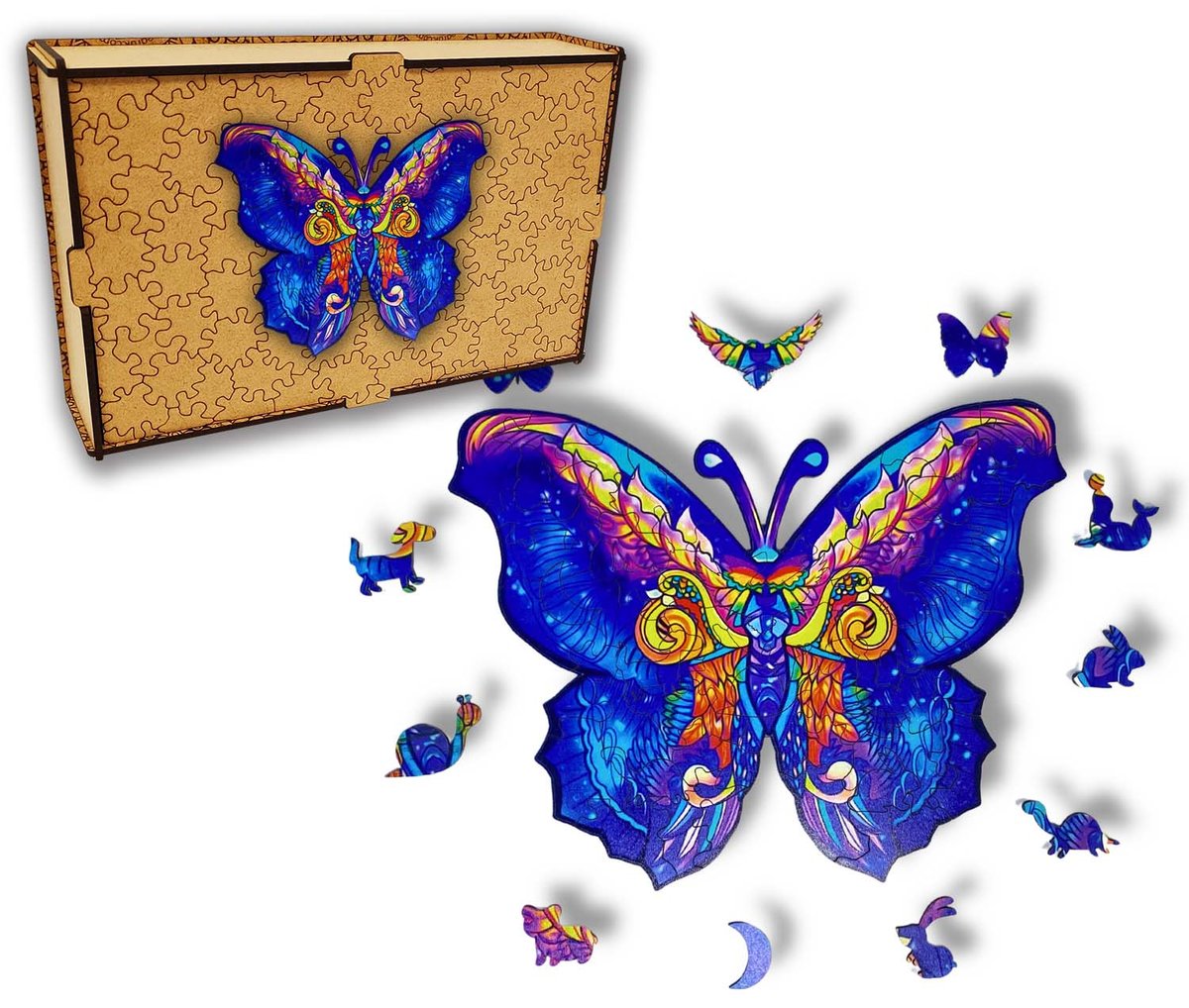 Puzzle Drewniane dla dzieci i dorosłych Motyl 2 w pudełku drewnianym