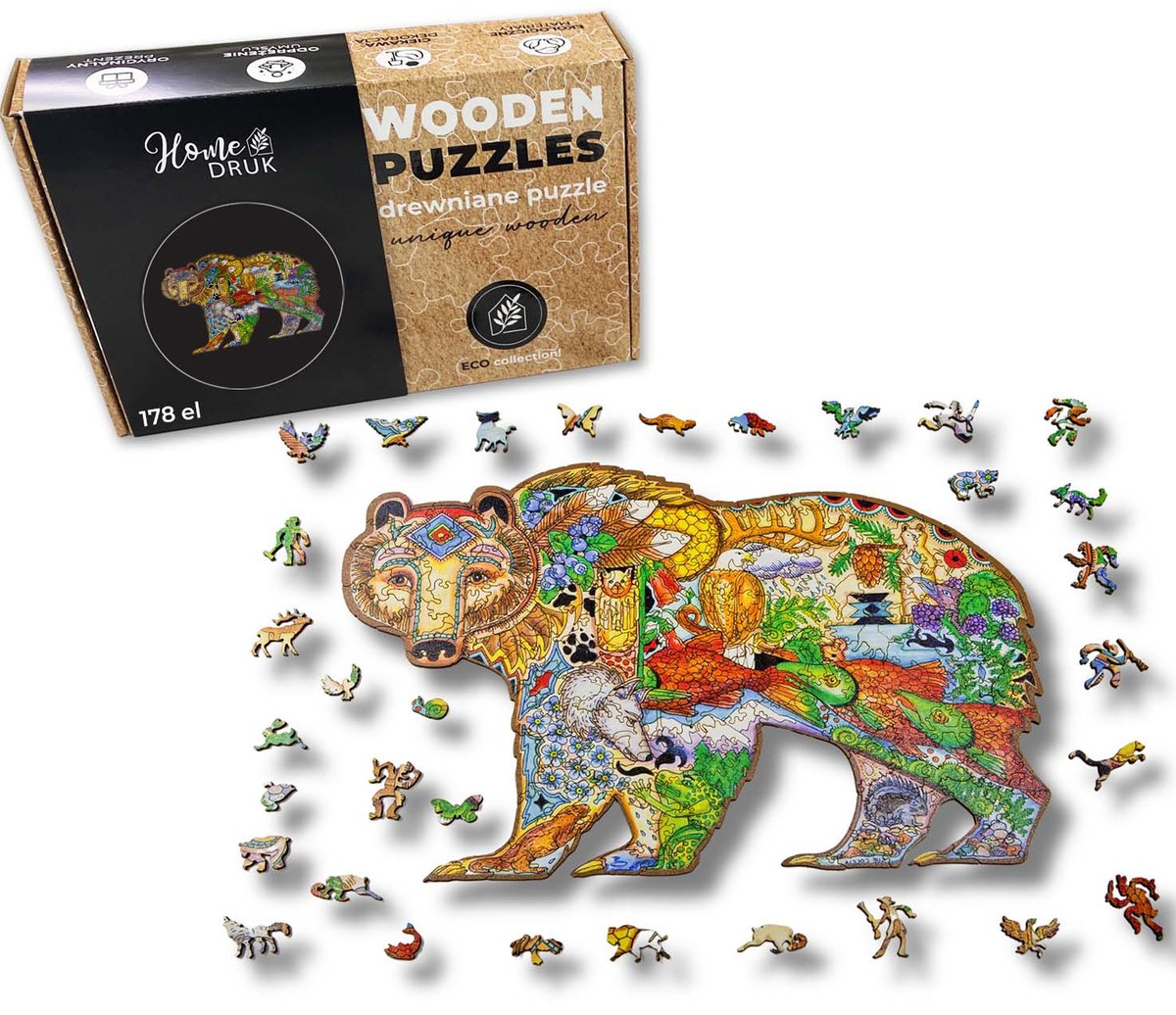 Puzzle Drewniane dla dzieci i dorosłych Niedźwiedź  Bear