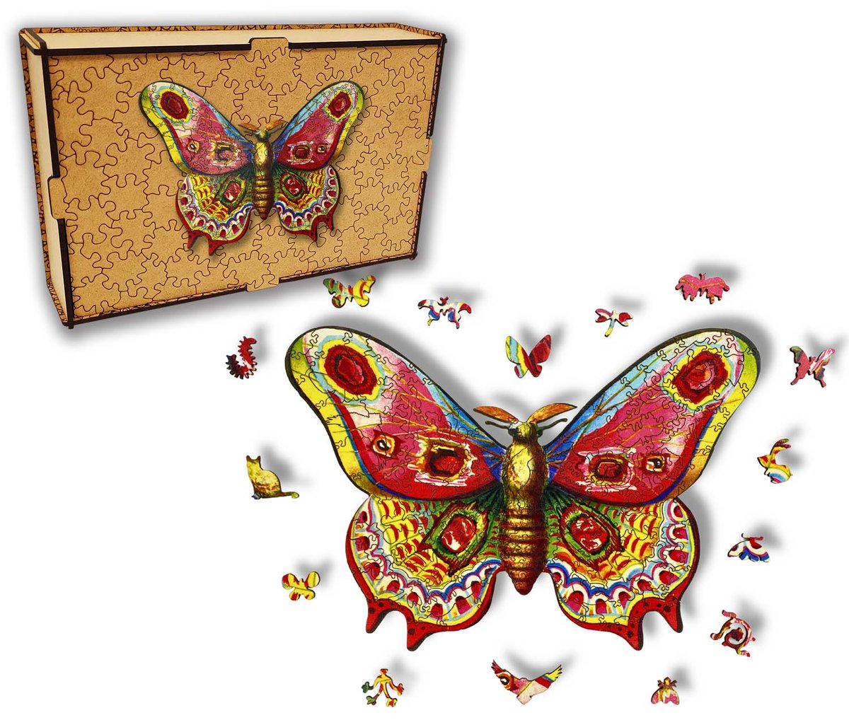 Puzzle Drewniane dla dzieci i dorosłych Motyl 3 w pudełku drewnianym
