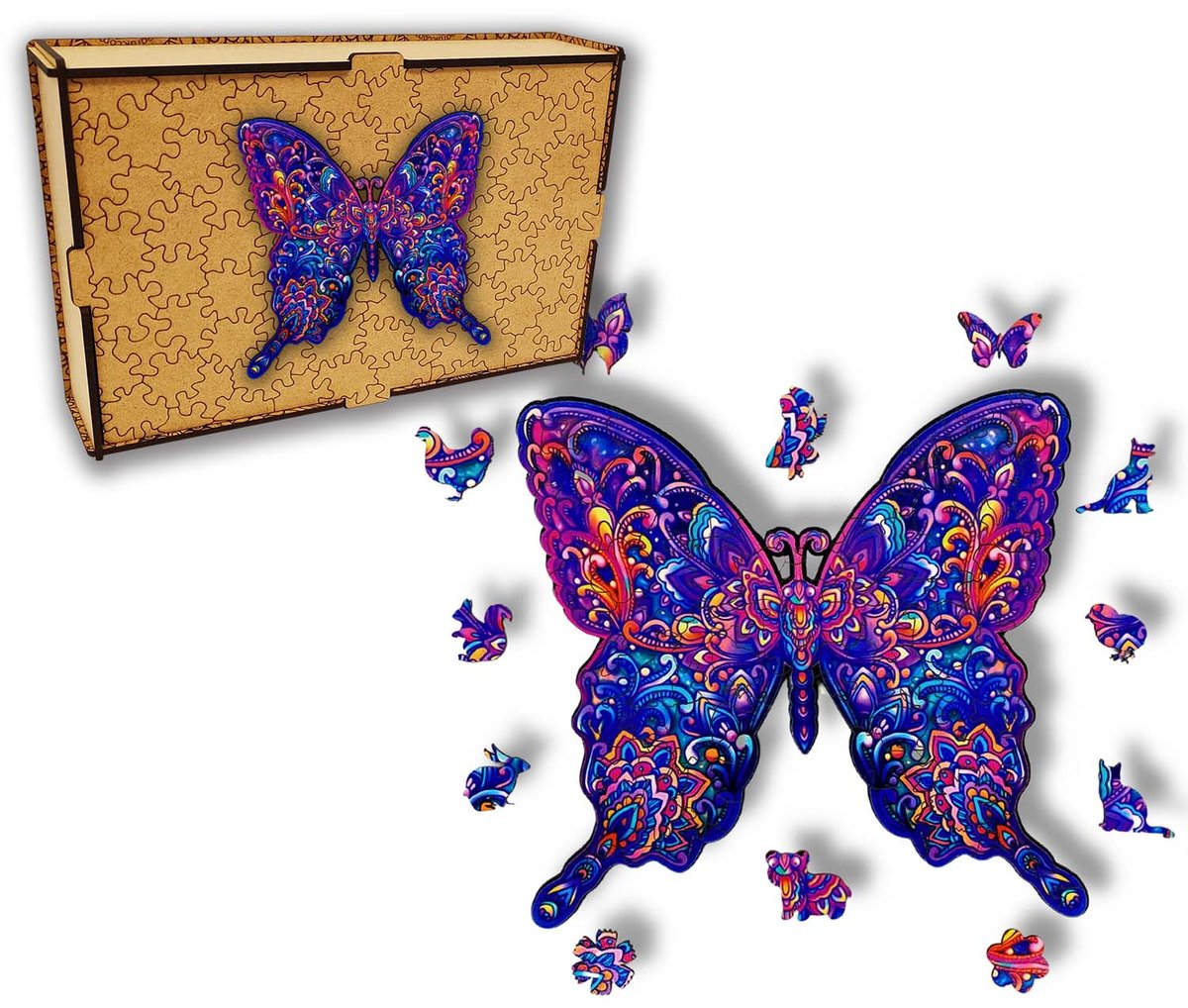 Puzzle Drewniane dla dzieci i dorosłych Motyl Butterfly w pudełku drewnianym