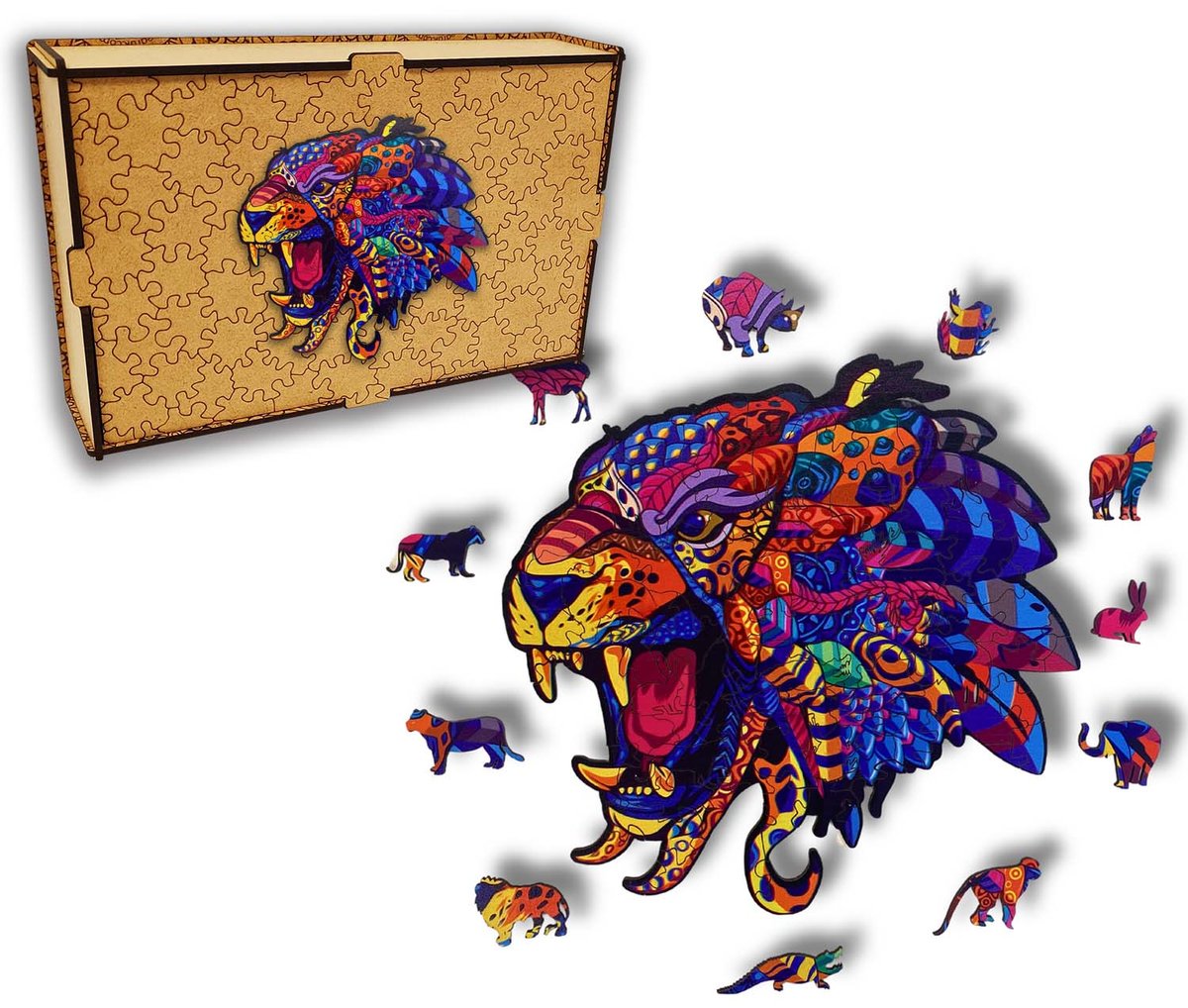 Puzzle Drewniane dla dzieci dorosłych Tygrys 2 Tiger 2 w pudełku drewnianym