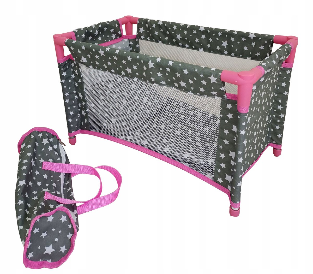 MARIOTOYS ŁÓŻECZKO KOJEC DLA LALKI Z POŚCIELĄ - 9381 SZARY W GWIAZDKI