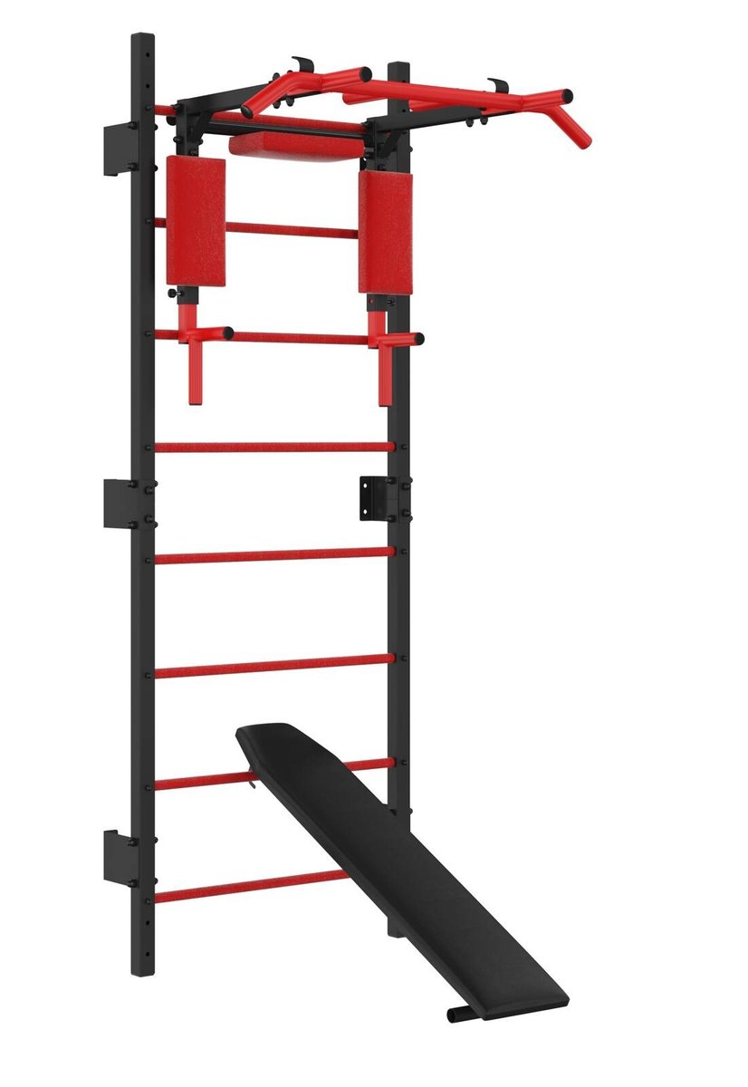 Drabinka gimnastyczna metalowa UNDERFIT 228 x 110 cm z drążkiem, poręczami 2w1 i ławką