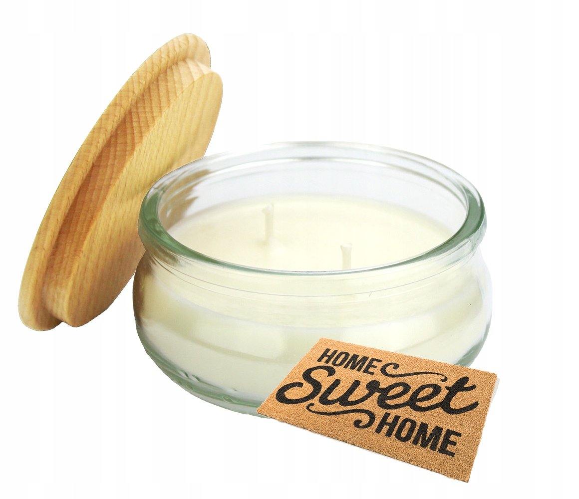 Świeca sojowa zapachowa z drewnianą pokrywką zapach home sweet home 210 ml
