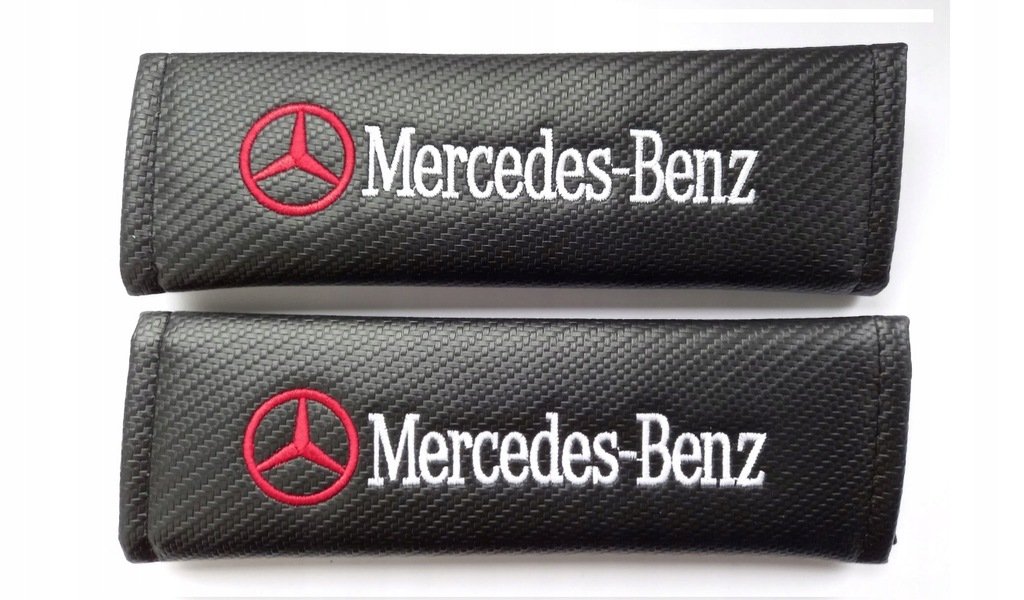 Nakładki OSŁONKI na pasy MERCEDES BENZ logo TUNING Carbon look 2 szt.