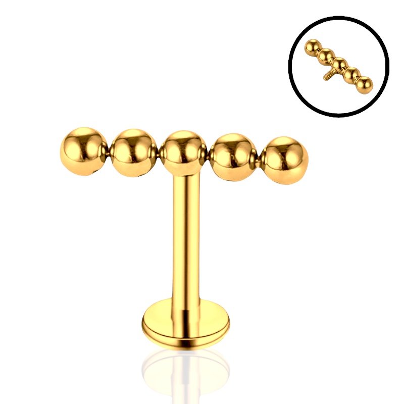 Kolczyk PIERCING Helix Labret złoty z kuleczkami Lobe TYTAN 1.2/12
