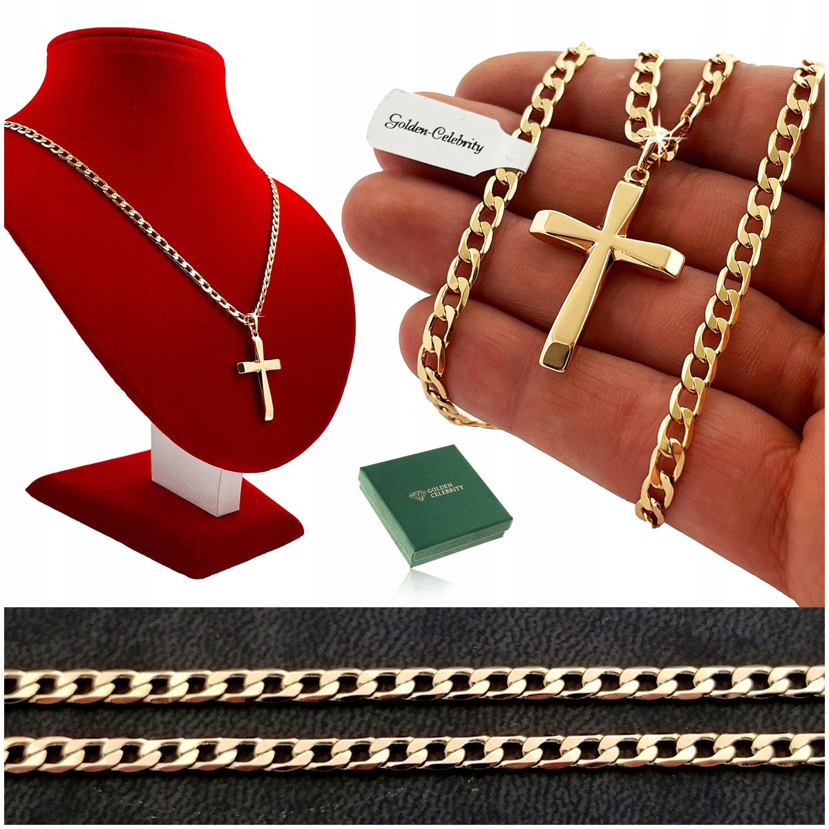 ZŁOTY ŁAŃCUSZEK MĘSKI PANCERKA+KRZYŻYK 18K 60CM PREZENT DLA NIEGO + DARMOWE DODATKI