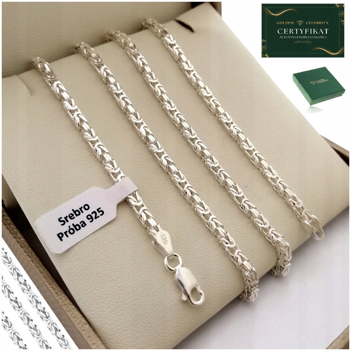 SREBRNY ŁAŃCUSZEK MĘSKI SPLOT KRÓLEWSKI 50 CM SREBRO 925 + DARMOWE DODATKI + GRAWER