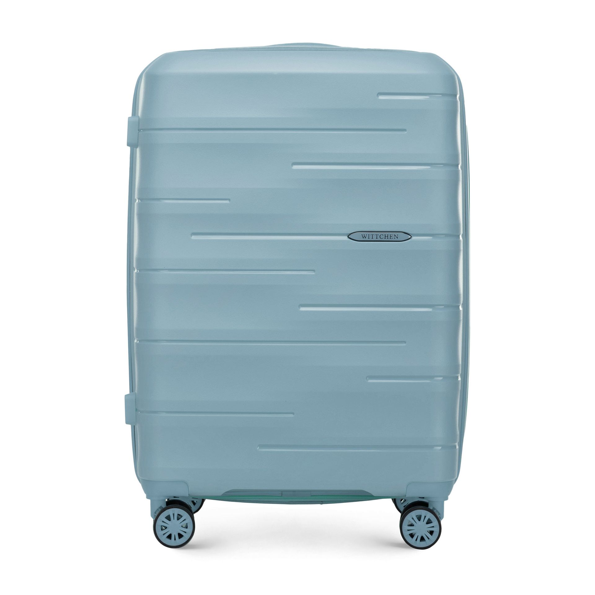 Średnia walizka z polipropylenu w tłoczone paski niebieska