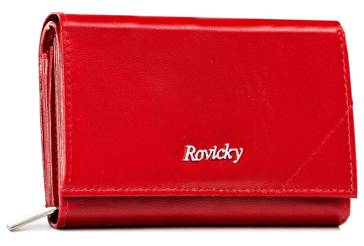 Portfel damski skórzany na karty i dokumenty z ochroną RFID portmonetka na suwak Rovicky, czerwony