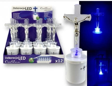 wkład 12szt. LED duży KRZYŻ BLUE z bateriami 2xR14