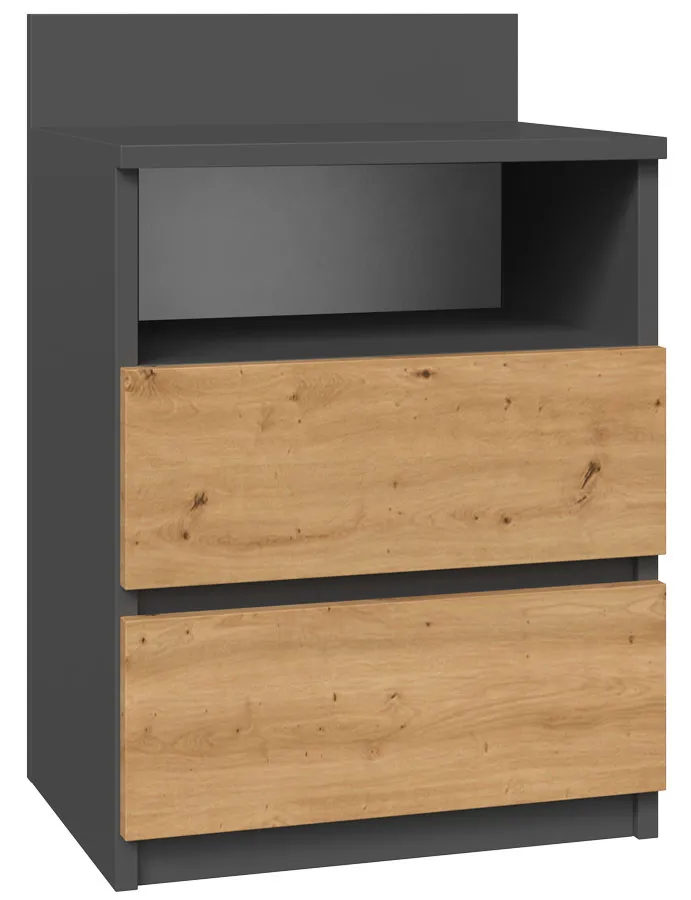 Nowoczesna Szafka Nocna Z Szufladami Antracyt + Dąb Artisan W5-N23