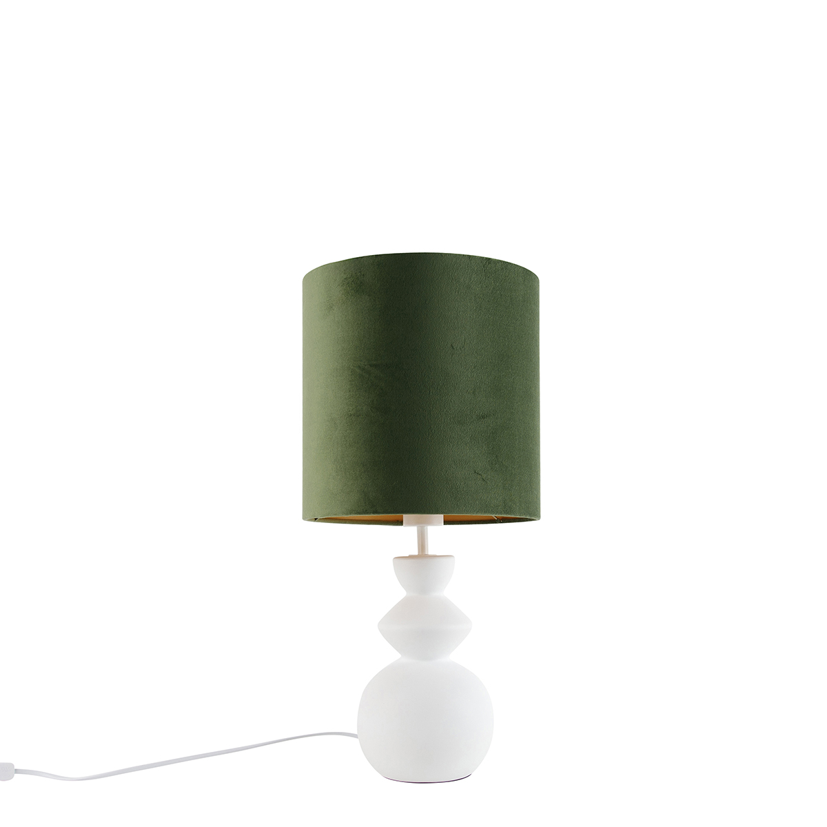 QAZQA Designerska lampa stołowa z abażurem z białego weluru, zielonym i złotym 25 cm - Alisia