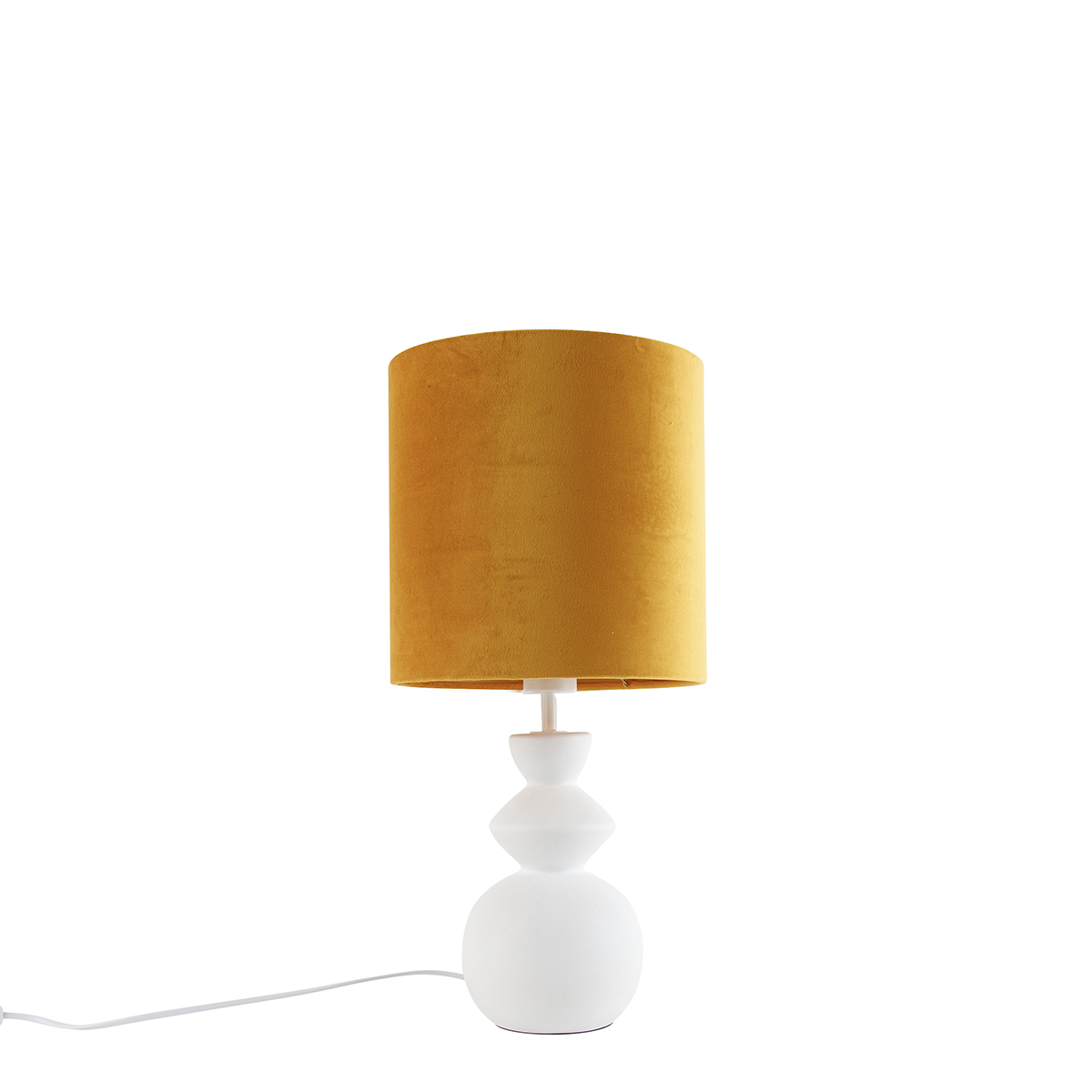 QAZQA Designerska lampa stołowa biała z abażurem z aksamitu w kolorze żółtym ze złotem 25 cm - Alisia