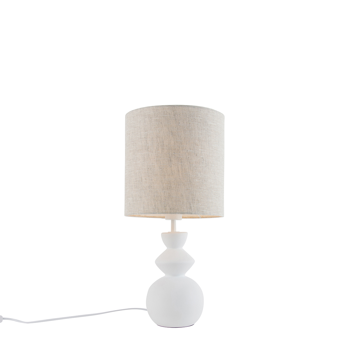 QAZQA Designerska lampa stołowa biała z abażurem z tkaniny w kolorze jasnoszarym 25 cm - Alisia