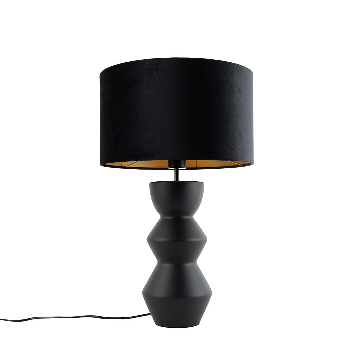 QAZQA Designerska lampa stołowa czarna z abażurem z weluru czarnego ze złotem 35 cm - Alisia