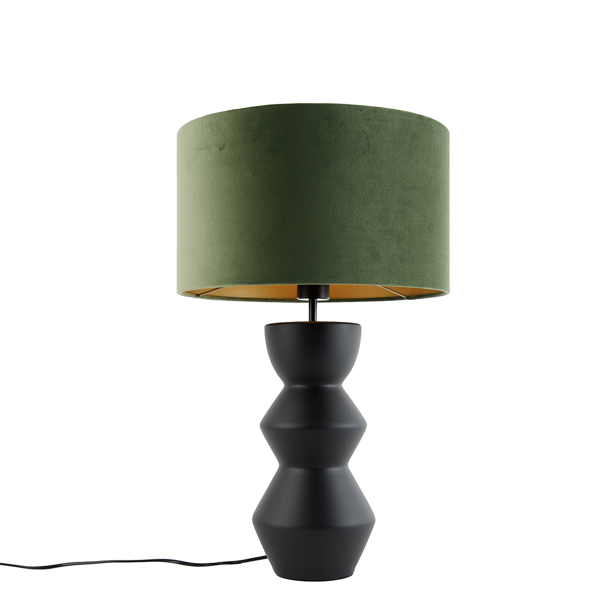 QAZQA Designerska lampa stołowa czarna z abażurem z czarnego weluru w kolorze zielonym ze złotem 35 cm - Alisia